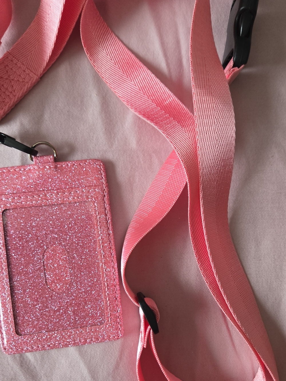 Pink Glitter ID Badge Holder with Lanyard